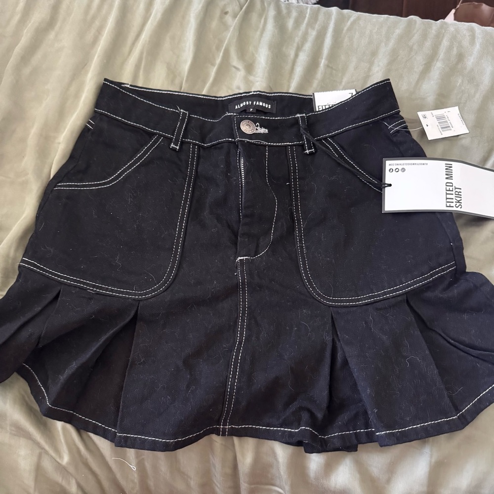 Almost Famous Black Mini Skirt with White Topstitch